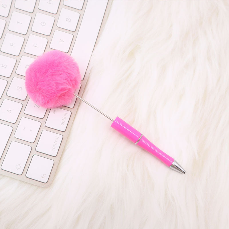 Wholesale Beadable Pens Pom Pom Beadable Pen Leopard Print Plush Multicolor DIY Fluffy Pens